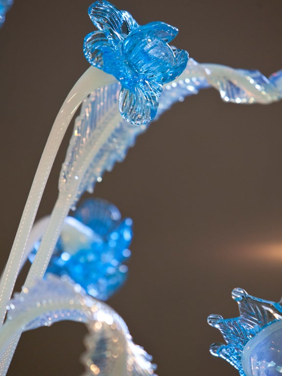 Mid-20th Century Turquoise and Milk Glass Murano Chandelier