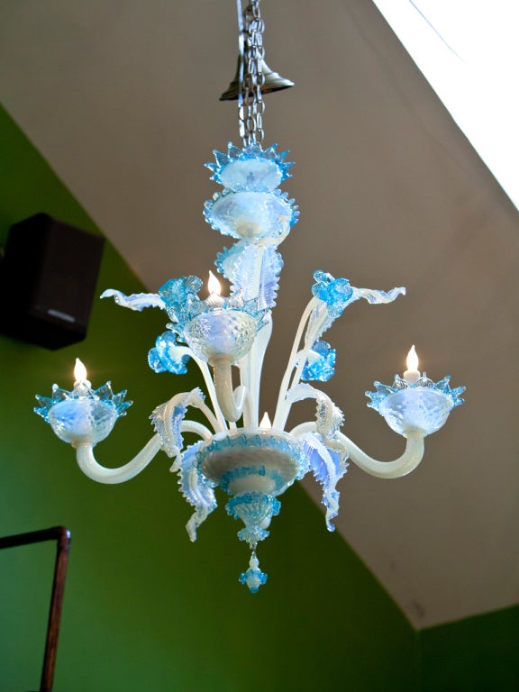 Turquoise and Milk Glass Murano Chandelier 2
