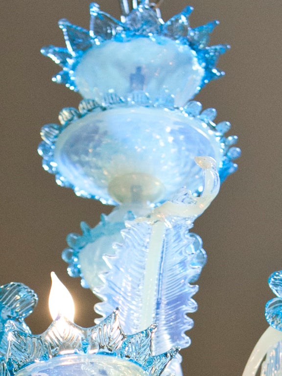 Turquoise and Milk Glass Murano Chandelier 3