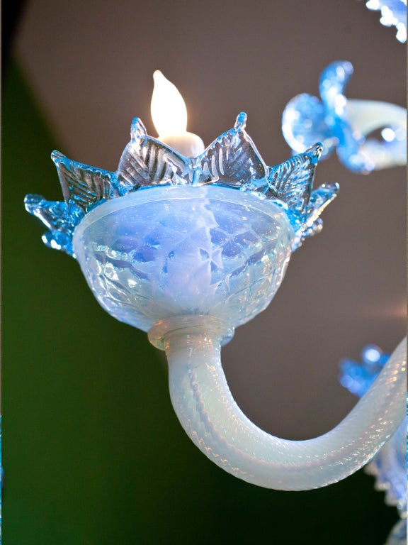 Turquoise and Milk Glass Murano Chandelier 4