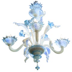 Turquoise and Milk Glass Murano Chandelier
