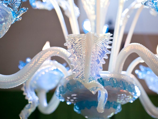 Turquoise and Milk Glass Murano Chandelier 1