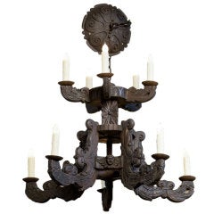 Antique Neo-Renaissance European Carved Wood 10 Light Chandelier