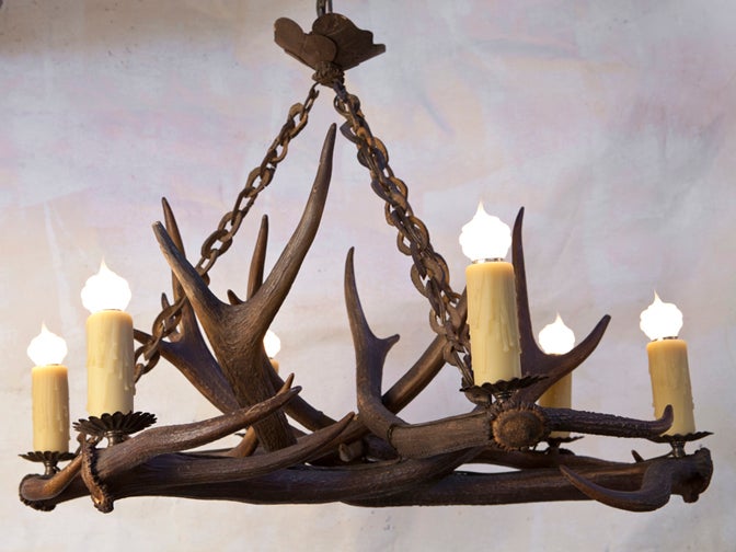 This unusual light has its chain made from horn.  We have a pair of these lights.  The price is for one.