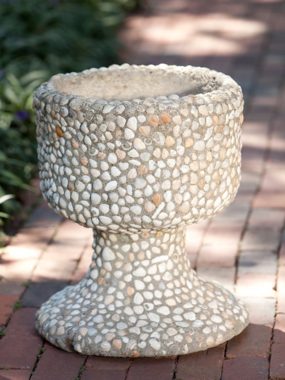 One of a kind, handmade vintage planter made of stone and shell. This piece is larger than it looks in the picture. See dimensions below. Would be perfect for a coastal home. Great for indoors or out.
