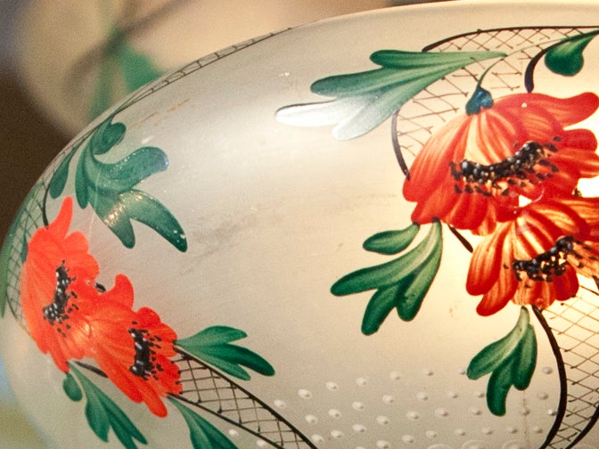 Early 20th Century Art Deco French Hand-Painted Floral Glass Chandelier in the Japonisme Style
