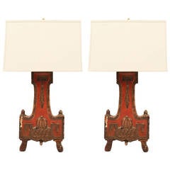 Pair of Carved Wood Fragment Lamps