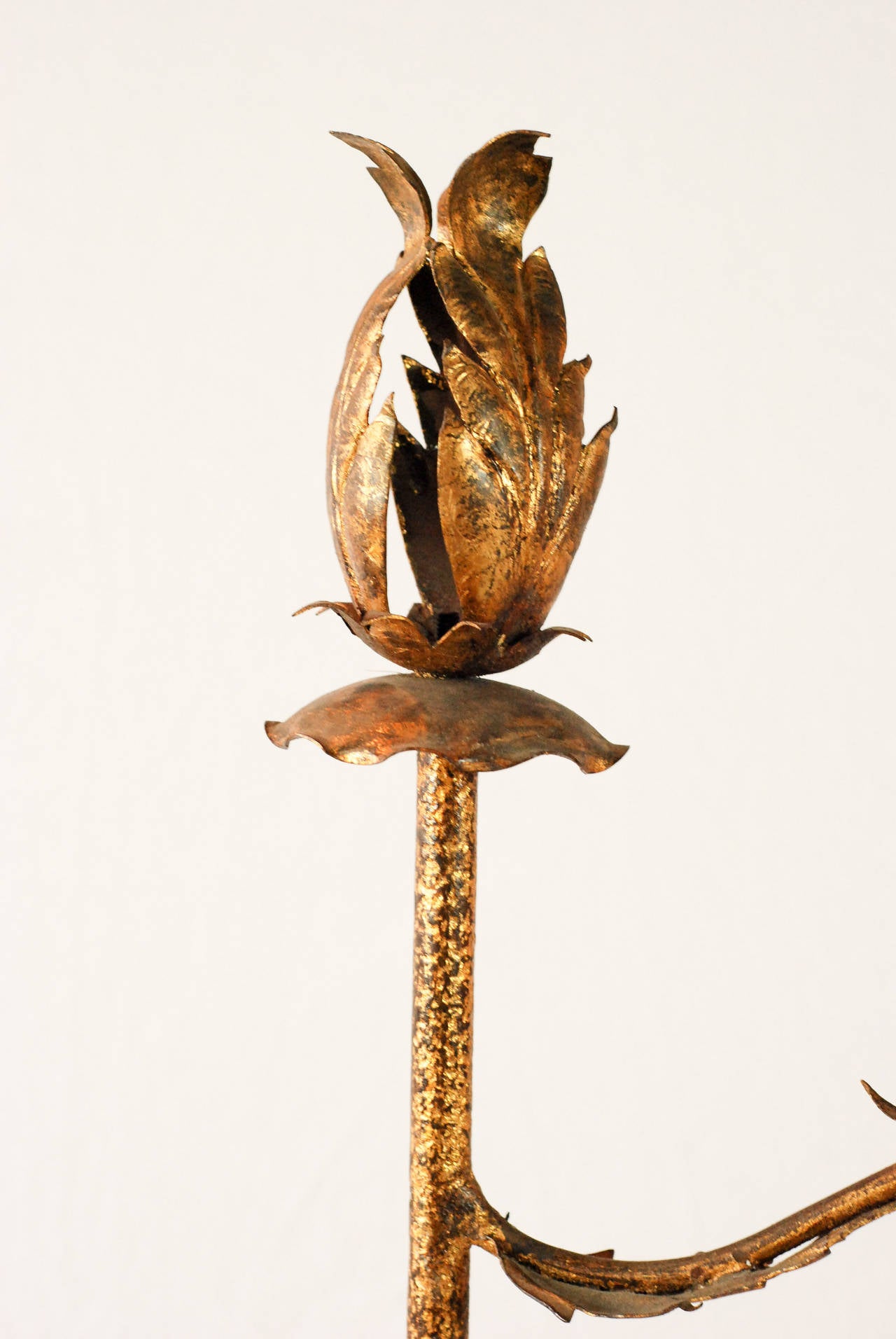 Gilded Floor Lamp with Unusual Arm