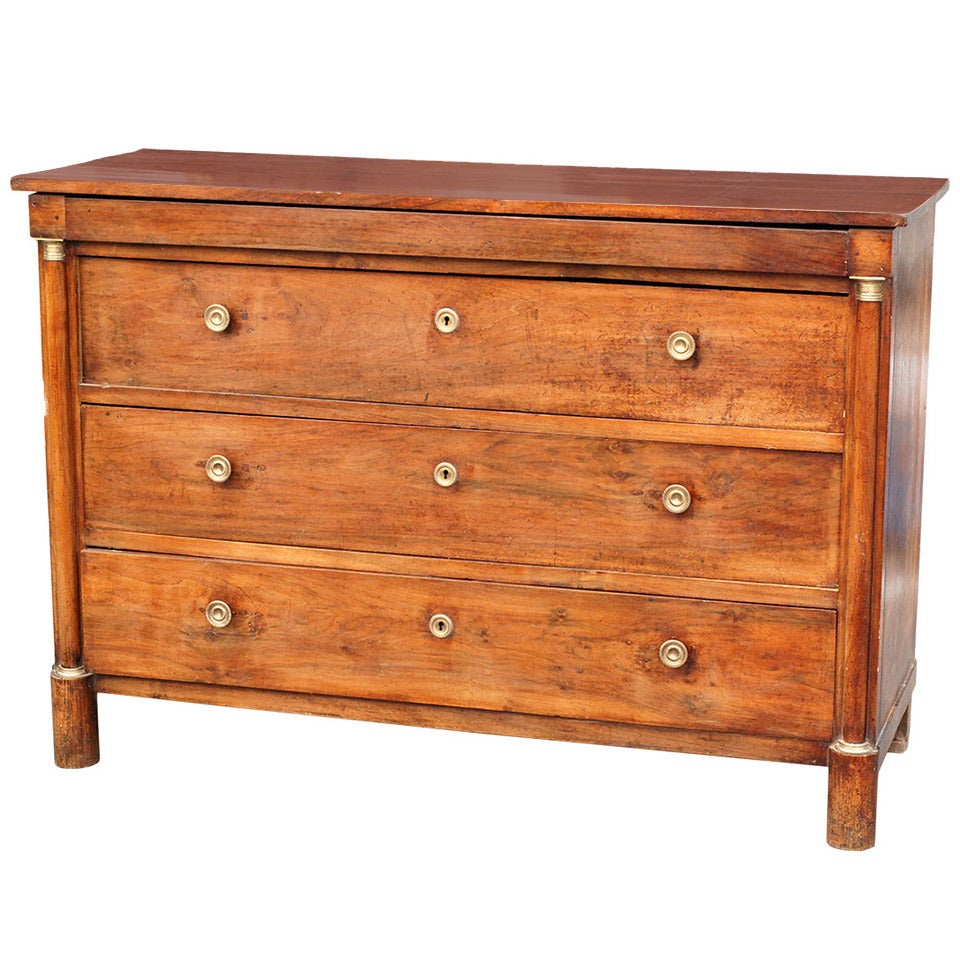 19th c. 3 Drawer Commode with Brass Detailing