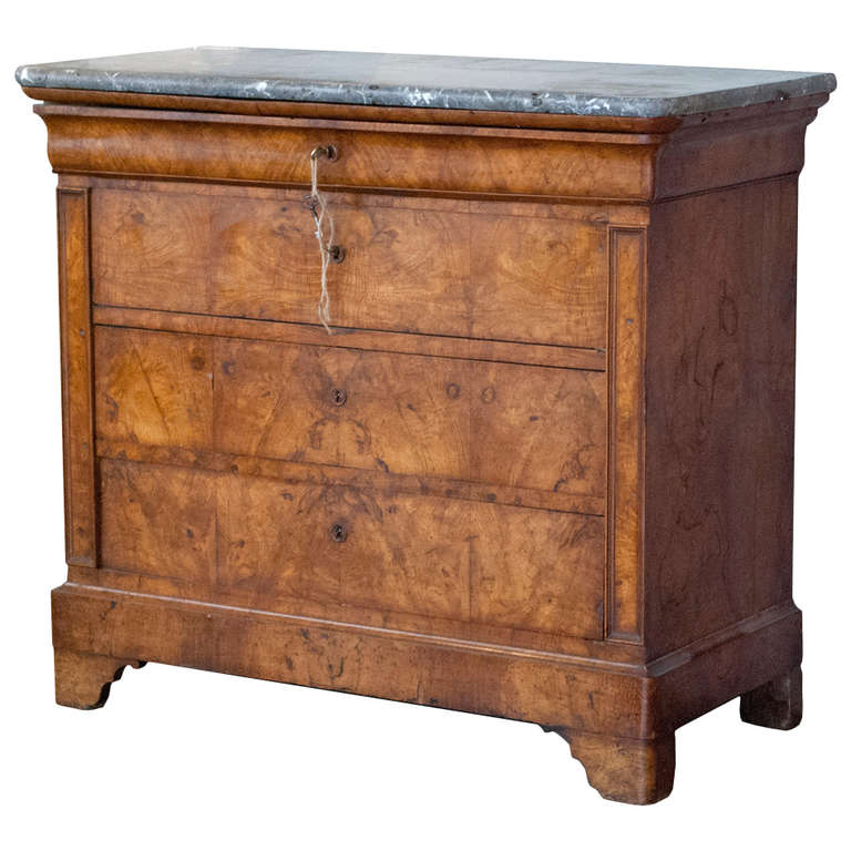 Burlwood Commode with Grey Marble Top