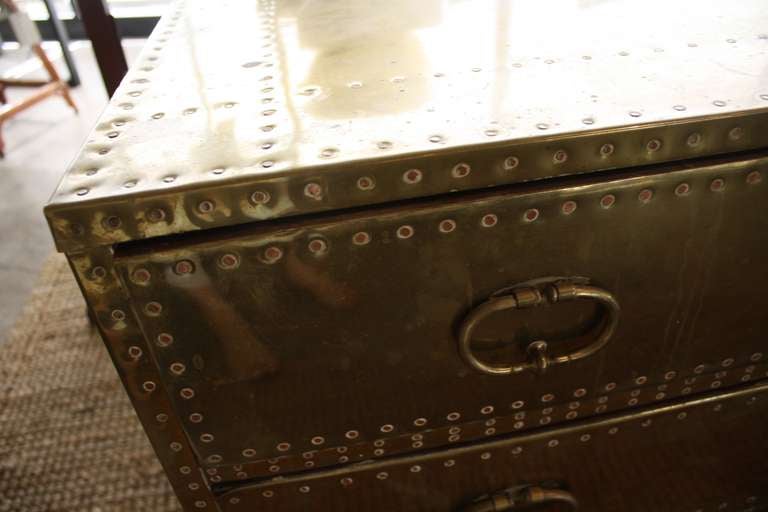 Brass Studded Chest On Ash Base In Good Condition In Houston, TX