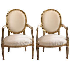 Pair of Louis XVI Round Back Bergeres