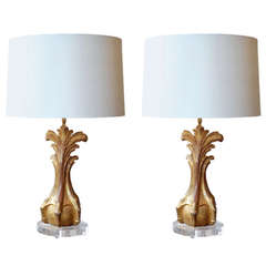 Pair of Carved and Gilded Talon Table Lamps
