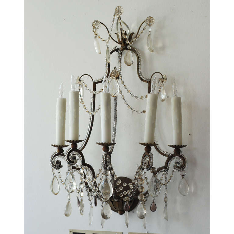 Late 19th c. French Crystal Sconces, newly wired.  In Excellent Condition For Sale In Houston, TX