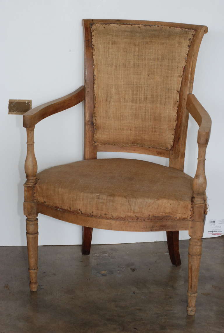 Pair of 19th c. armchairs in the Directiore style in original burlap ticking