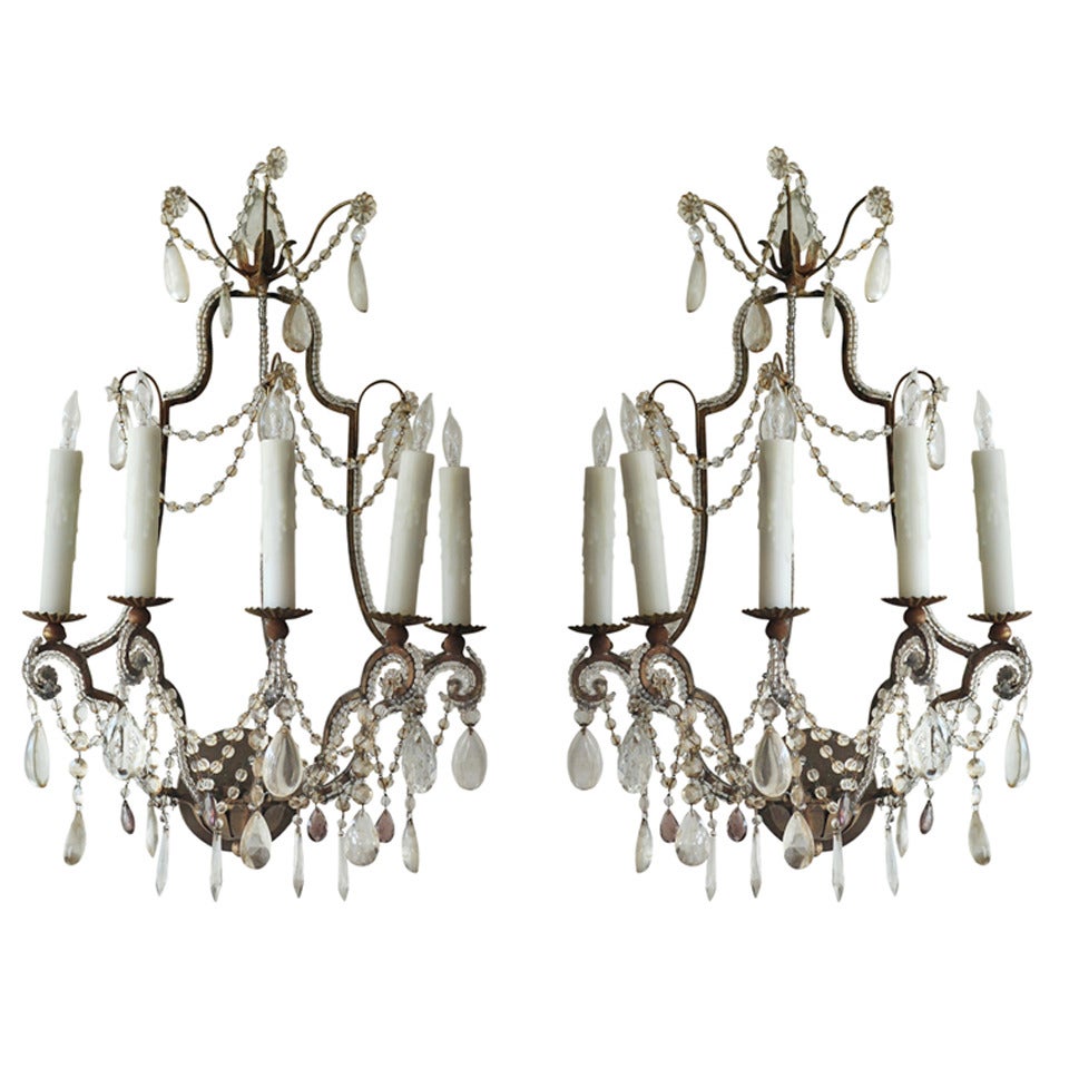 Late 19th c. French Crystal Sconces, newly wired.  For Sale