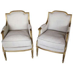 Pair of 19th century gilded bergeres