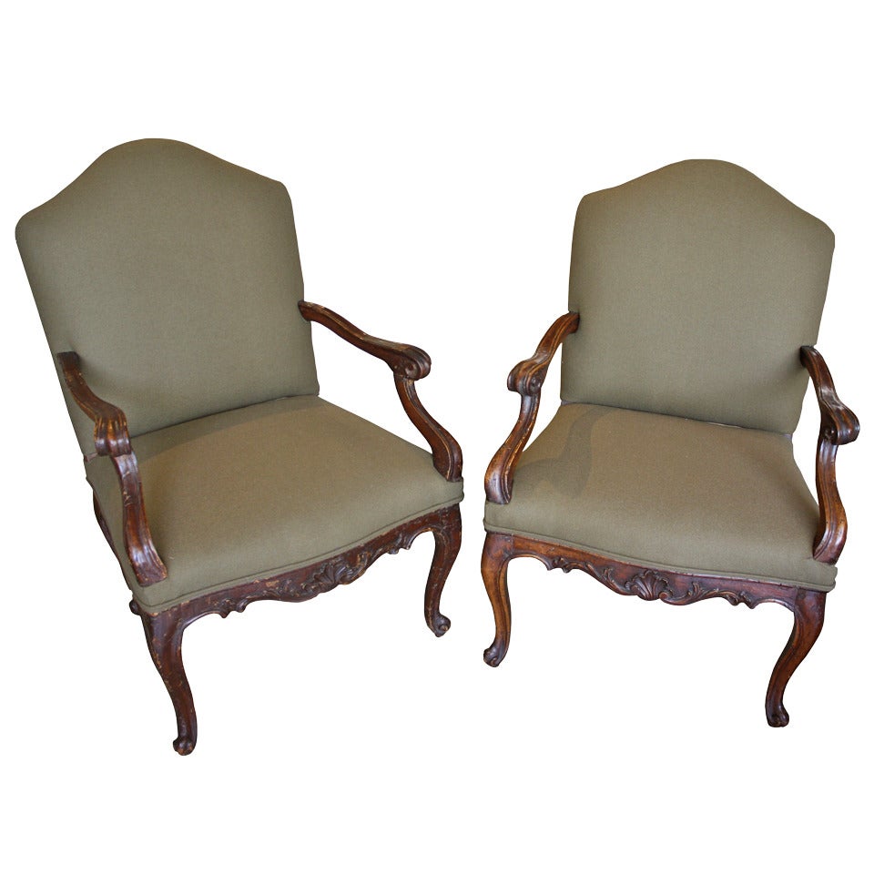 Pair of 18th Century Carved Armchairs For Sale