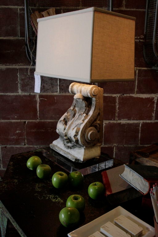 Table lamp from vintage plaster corbel on acrylic base