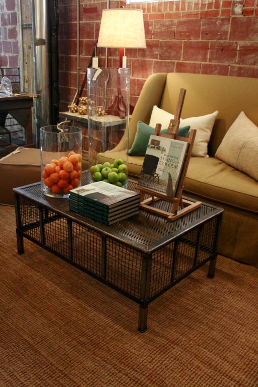Coffee table from vintage French industrial basket.