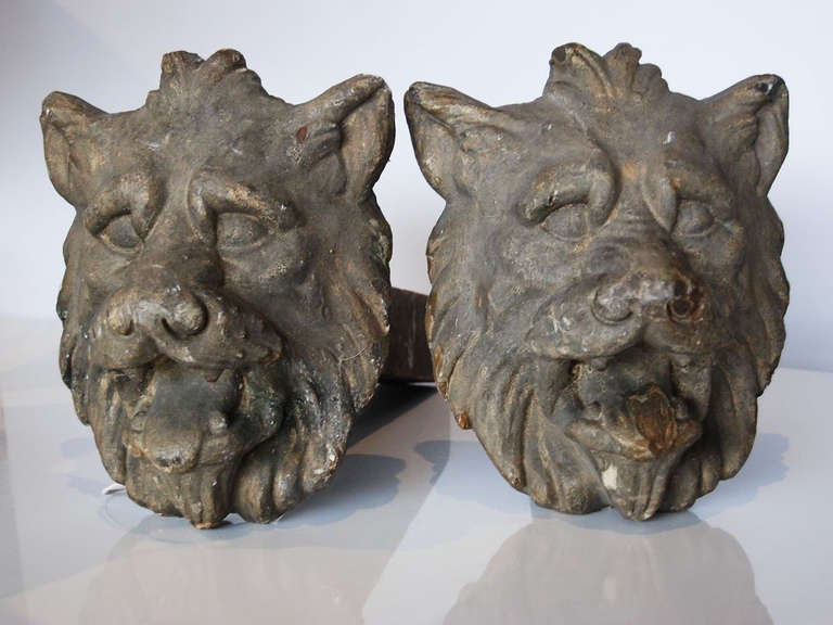 19th Century French Wooden Lion Heads