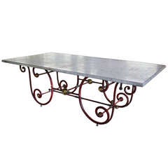 Antique Large Butcher Table with Marble Top