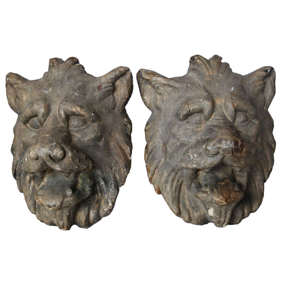 French Wooden Lion Heads