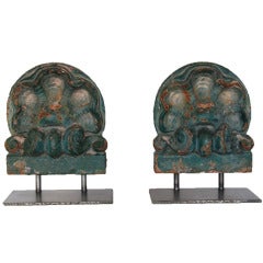 Pair of Cast Iron Shell Shaped Architectural Fragments on Custom Steel Mounts