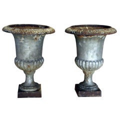 Pair of Vintage Cast Iron Garden Urns