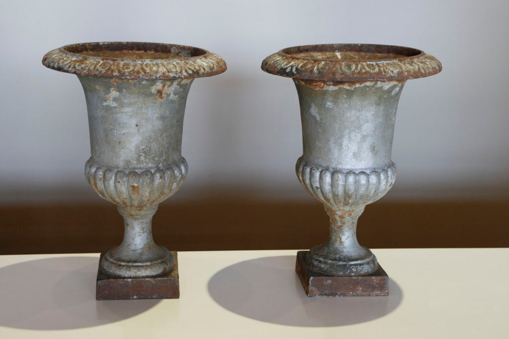 Pair of Vintage Cast Iron Garden Urns at 1stdibs