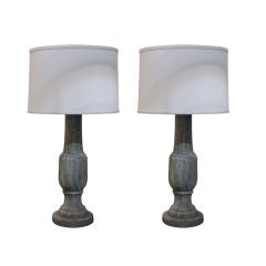 Pair of Wooden Balustrade Table Lamp