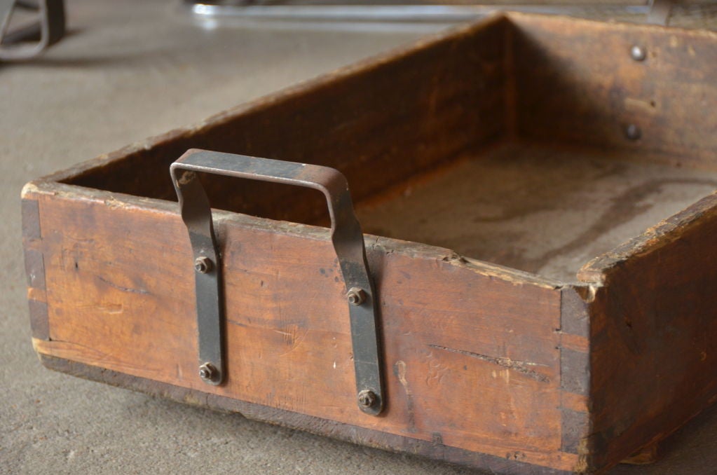 vintage European wood stacking bins with steel handles
