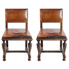 Antique Pair of Louis XIII Leather Chairs