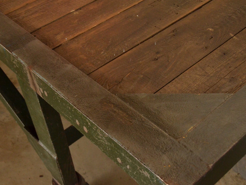 French Industrial work table on casters