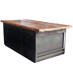 Coffee table from vintage file drawers, wood top
