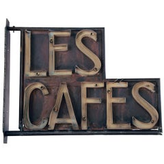 Vintage "Les Cafes" Double Sided Sign