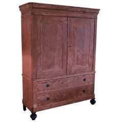Vintage Dutch Armoire in Scraped Red Paint