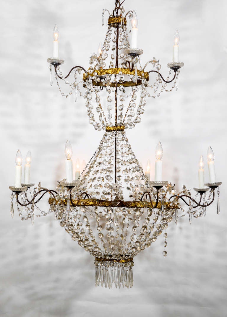 Empire chandelier in crystal with repousse' tole