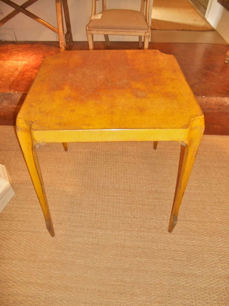 Unusual pair of early tolix tables. Unusual yellow / ochre color.Stackable.