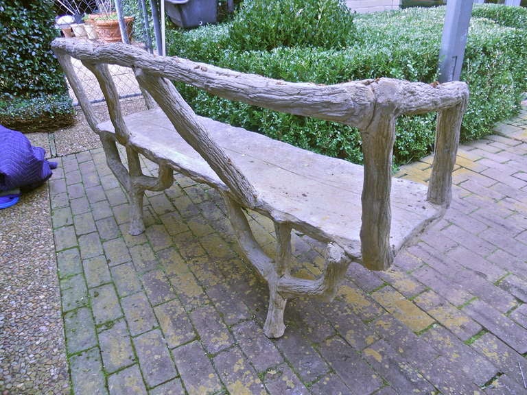 French Cement Faux Bois Garden Bench In Good Condition In Houston, TX