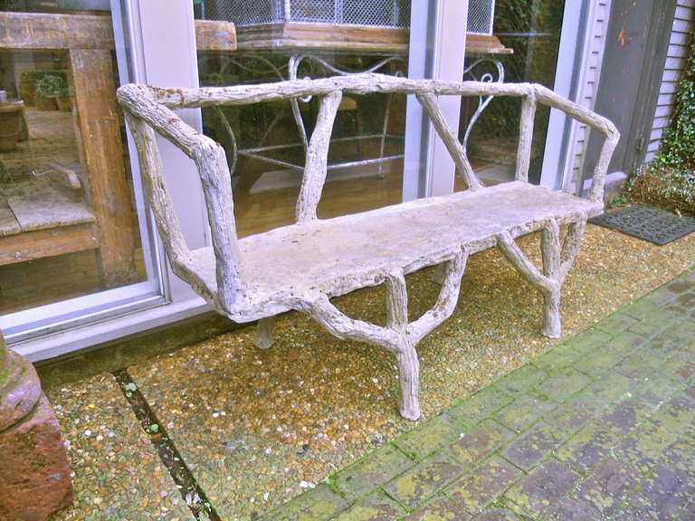 French Cement Faux Bois Garden Bench 4