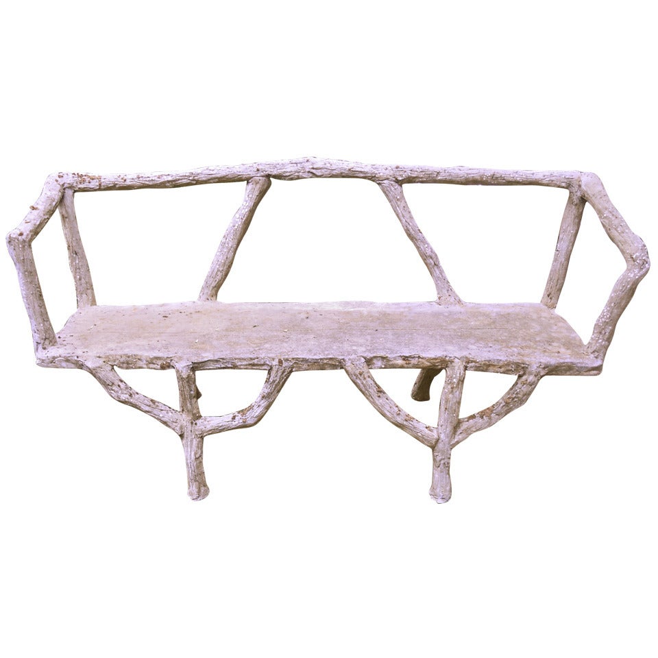 French Cement Faux Bois Garden Bench