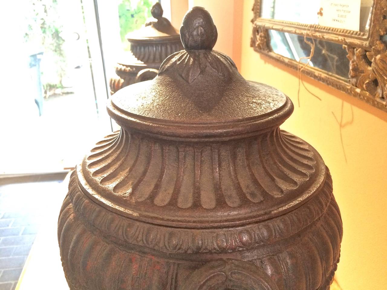 Pair of 18th Century Louis XVI Cast Iron Urns In Excellent Condition In Houston, TX