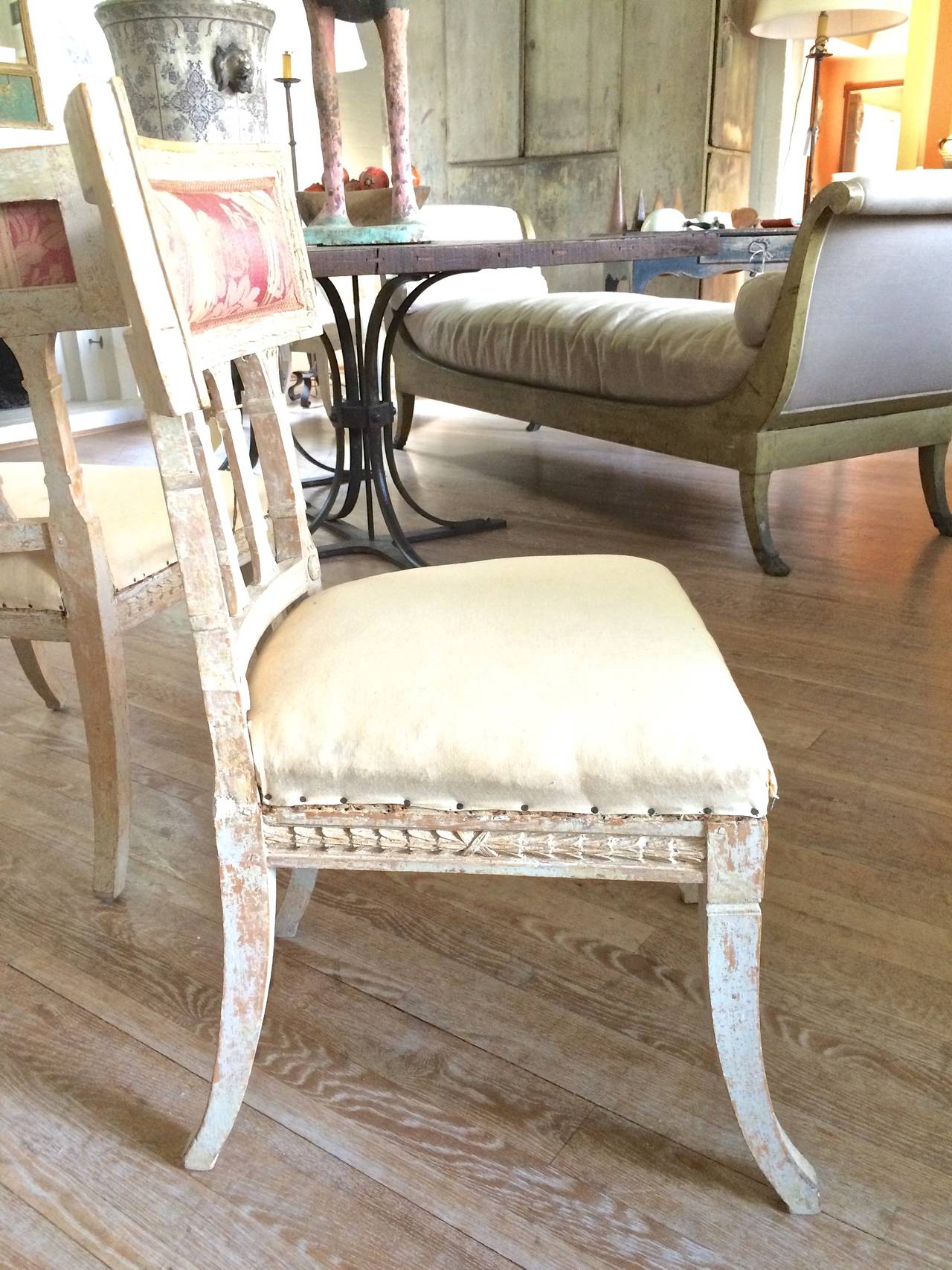 Painted Four Swedish Gustavian Side Chairs