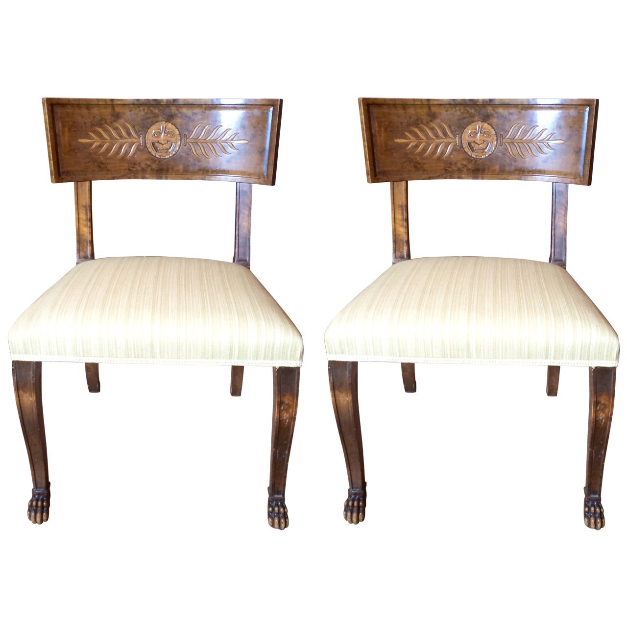 Pair 1920's Swedish Klismos Chairs by A.J. Hjort
