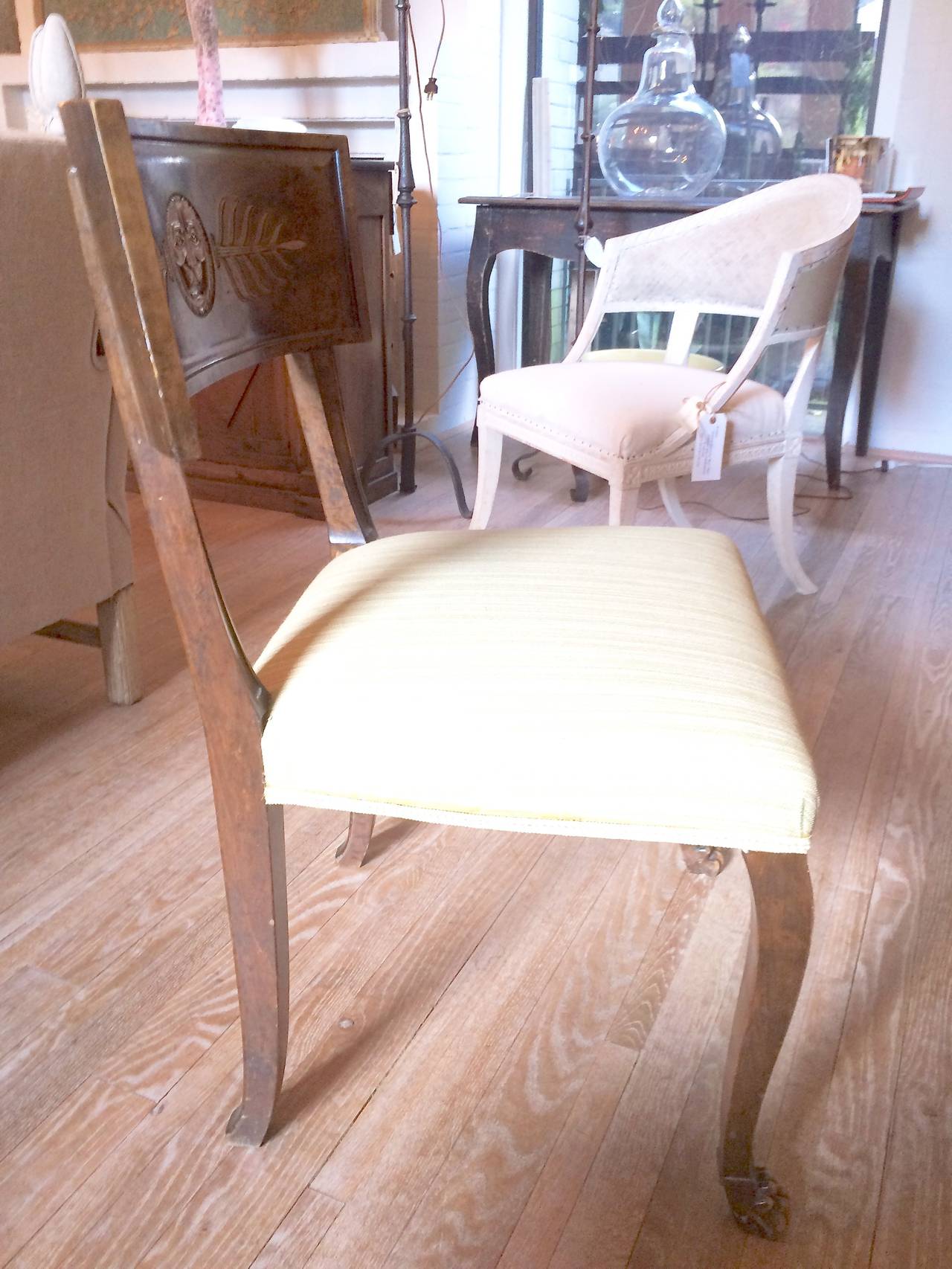 Carved Pair 1920's Swedish Klismos Chairs by A.J. Hjort