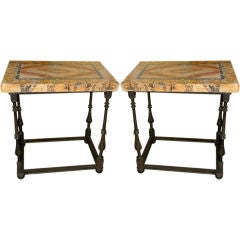 Pair of Italian Iron Tables with Scagliola Tops