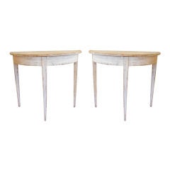 Pair 19th Century Swedish Gustavian Demi Lune Consoles