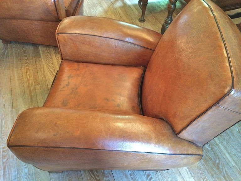 Pair of French 1930s Leather Club Chairs 3