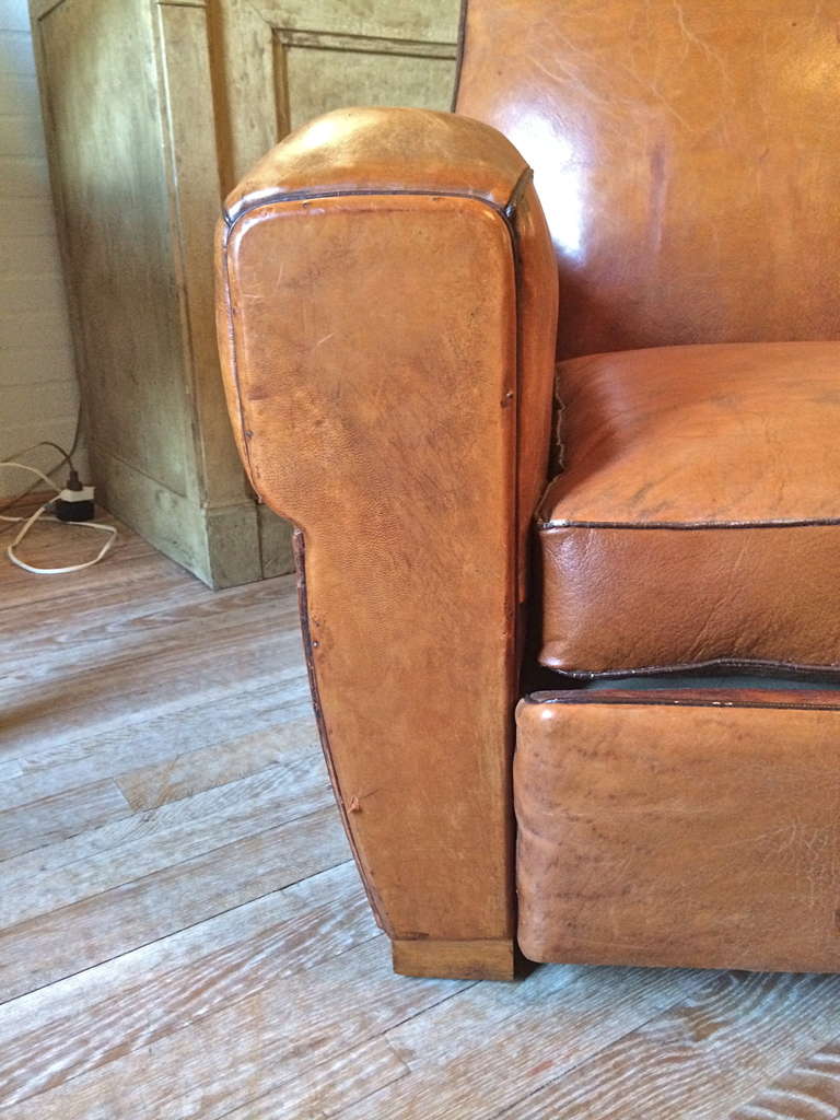Pair of French 1930s Leather Club Chairs In Good Condition In Houston, TX